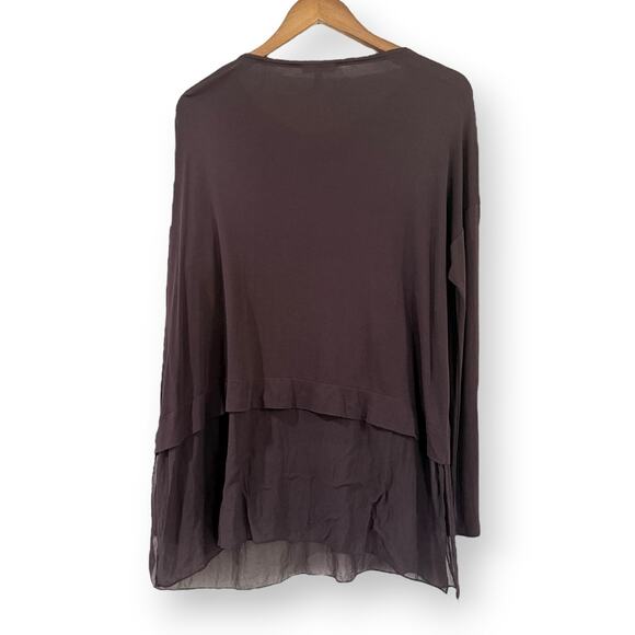 EILEEN FISHER Tunic Top Small Stretch Silk Jersey Layered Long Sleeve Brown - Picture 6 of 8
